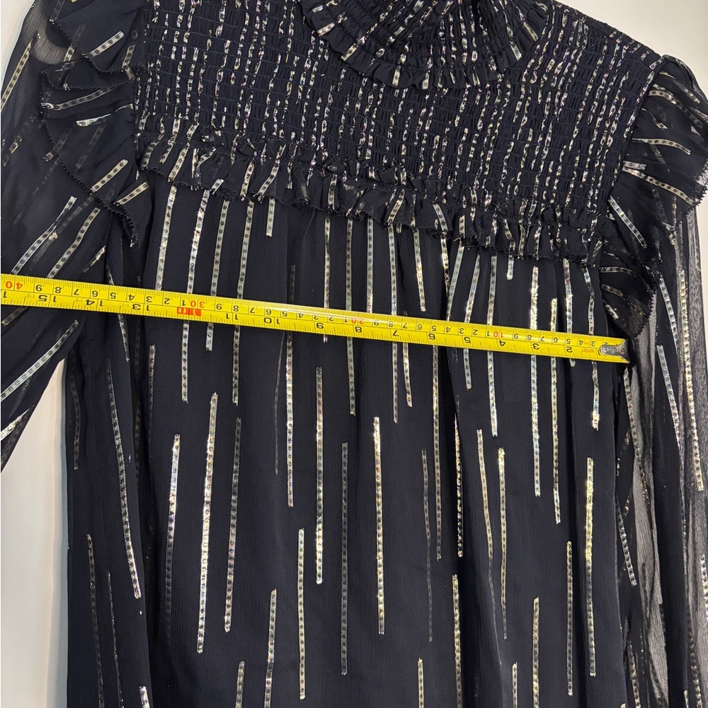 Elie Tahari Black & Gold 🐝 metallic ribbon bib Blouse - Picture 10 of 13